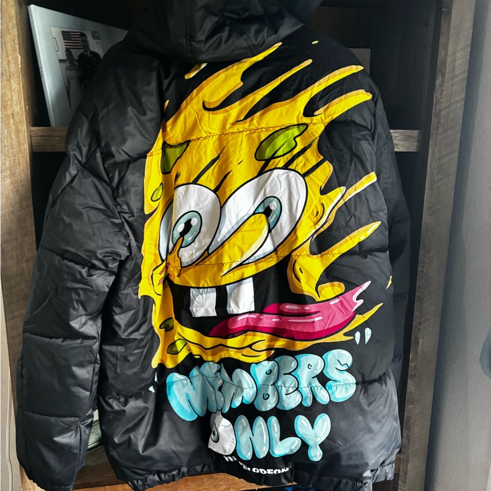 Black Puffer Jacket with SpongeBob Graphic